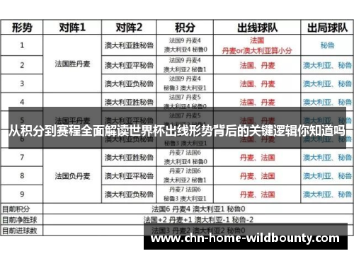 从积分到赛程全面解读世界杯出线形势背后的关键逻辑你知道吗